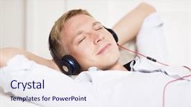  Presentation with hands down - Slide deck featuring behind head and listening music background and a sky blue colored foreground