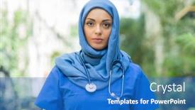  Presentation with nurse care - Presentation design consisting of close-up-portrait-of-young background and a teal colored foreground