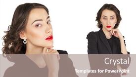  Presentation with business women - Presentation theme featuring close up portrait of young business women isolated on white background background and a coral colored foreground