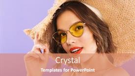  Presentation with straw - Presentation theme with close up portrait of a lovely young woman dressed in sunglasses and straw hat looking at camera over violet background background and a coral colored foreground