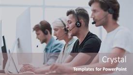  Presentation with call center - Beautiful slide deck featuring close-up-portrait backdrop and a gray colored foreground