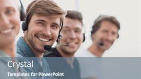  Presentation with call center reporting - Beautiful PPT layouts featuring close-up-portrait backdrop and a ocean colored foreground