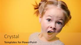  Presentation with close up baby girl knitted - Presentation theme consisting of close-up-portrait background and a yellow colored foreground