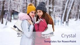  Presentation with winter skates - PPT theme featuring close-up-portrait background and a sky blue colored foreground