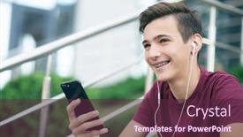  Presentation with social networks - Slide deck featuring close-up-portrait background and a tawny brown colored foreground