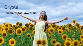  Presentation with sunflowers - Cool new presentation design with close-up-portrait backdrop and a light blue colored foreground