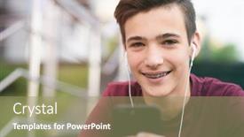  Presentation with social networks - Cool new PPT theme with close-up-portrait backdrop and a coral colored foreground