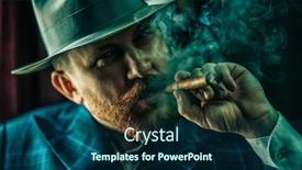  Presentation with cigar - Cool new PPT theme with close-up-portrait backdrop and a navy blue colored foreground