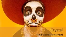  Presentation with sugar skull - Amazing PPT theme having close-up-portrait backdrop and a gold colored foreground