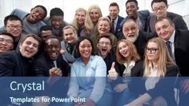  Presentation with diverse business people - PPT layouts having close-up-portrait background and a ocean colored foreground