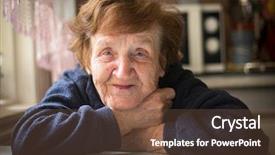  Presentation with elderly home - Audience pleasing PPT theme consisting of close-up portrait of an elderly woman in her home backdrop and a tawny brown colored foreground