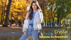  Presentation with autumn blue - PPT theme featuring close-up-portrait background and a tawny brown colored foreground