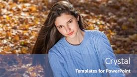  Presentation with autumn blue - Theme with close-up-portrait background and a teal colored foreground
