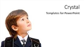  Presentation with space suit - Colorful slides enhanced with close-up portrait of a boy in a suit looking up dreamily education copy space isolated over white backdrop and a white colored foreground