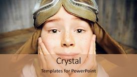  Presentation with imagination - Slide set enhanced with close-up portrait of a happy kid who dreams of becoming a pilot childhood fantasy imagination background and a coral colored foreground