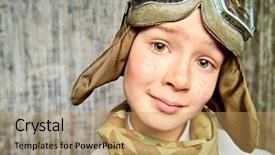  Presentation with imagination - Theme enhanced with close-up portrait of a happy kid who dreams of becoming a pilot childhood fantasy imagination background and a coral colored foreground