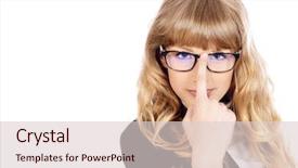  Presentation with pretty girl - Cool new slides with close-up portrait of a pretty teenager girl in elegant glasses optics beauty fashion education isolated over white backdrop and a lemonade colored foreground