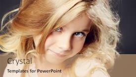  Presentation with hair dress - Colorful theme enhanced with close-up portrait of a pretty little girl with beautiful blonde hair wearing white dress studio shot kid's beauty fashion backdrop and a coral colored foreground