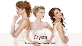  Presentation with white wedding - Amazing slide deck having close up portrait of a three beautiful woman in wedding dress isolated over white background backdrop and a lemonade colored foreground