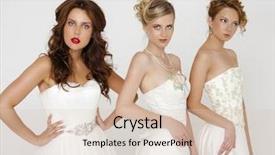  Presentation with white wedding - Slides having close up portrait of a three beautiful woman in wedding dress isolated over white background background and a lemonade colored foreground