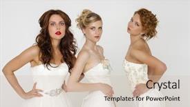  Presentation with wedding white - PPT layouts with close up portrait of a three beautiful woman in wedding dress isolated over white background background and a soft green colored foreground