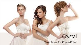  Presentation with white wedding - Beautiful PPT layouts featuring close up portrait of a three beautiful woman in wedding dress isolated over white background backdrop and a lemonade colored foreground