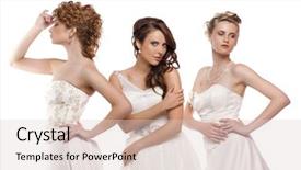  Presentation with wedding white - Cool new PPT layouts with close up portrait of a three beautiful woman in wedding dress isolated over white background backdrop and a lemonade colored foreground