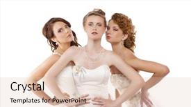  Presentation with wedding white - Beautiful slide deck featuring close up portrait of a three beautiful woman in wedding dress isolated over white background backdrop and a lemonade colored foreground