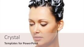  Presentation with shampoo - PPT theme with close-up portrait of a beauty adult woman with shampoo on her hairs background and a lemonade colored foreground