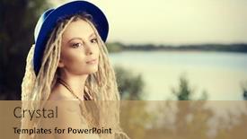  Presentation with happiness - Slides consisting of close-up portrait of a romantic dreamy girl hipster boho style happiness background and a coral colored foreground