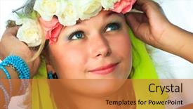  Presentation with beautiful young woman getting face - Colorful presentation theme enhanced with close-up portrait backdrop and a red colored foreground