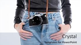  Presentation with jeans denim - Audience pleasing theme consisting of a woman in denim backdrop and a teal colored foreground