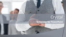  Presentation with project manager - PPT theme featuring close-up-project-manager-standing background and a gray colored foreground