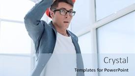  Presentation with close up of young girls - Colorful presentation theme enhanced with puzzling - close up puzzled young architect backdrop and a light blue colored foreground