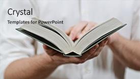  Presentation with reading bible - Cool new PPT theme with close-up reading a book backdrop and a light gray colored foreground