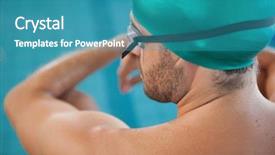  Presentation with swimmer - Presentation enhanced with close up rear view of a fit swimmer by the pool at leisure center background and a teal colored foreground