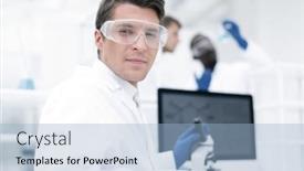  Presentation with laboratory - Slide set consisting of close-up-scientist-microbiologist background and a light blue colored foreground