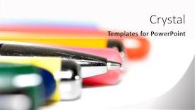  Presentation with pen - Presentation theme featuring close-up-shot-of-ball background and a sky blue colored foreground