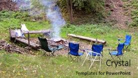  Presentation with close up shot - PPT theme enhanced with close up shot of camping background and a yellow colored foreground