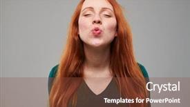  Presentation with kiss - Slides consisting of close-up shot of delightful young girl puckering lips at the camera giving a kiss lovely lady isolated over gray background in the studio background and a tawny brown colored foreground
