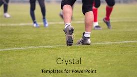  Presentation with focus group - Audience pleasing PPT theme consisting of close up shot of group young professional american football players warming up and stretching together before a practice on the field focus on the legs backdrop and a yellow colored foreground