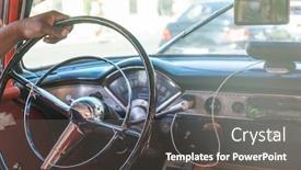  Presentation with vintage car - Cool new PPT theme with close-up-shot-of-hand backdrop and a dark gray colored foreground