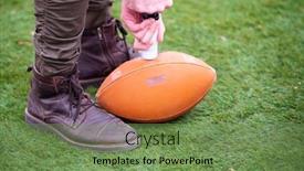  Presentation with football field - Slide deck having close up shot of man on the field pumping air into a professional ball for american football background and a seafoam green colored foreground