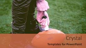  Presentation with football field - Audience pleasing slide deck consisting of close up shot of man on the field pumping air into a professional ball for american football backdrop and a coral colored foreground
