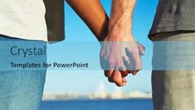 Presentation with ethnic - PPT theme having close-up shot of multi-ethnic couple holding hands while enjoying picturesque view on seashore background and a light blue colored foreground