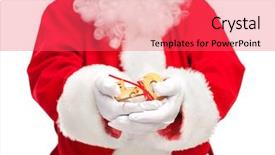  Presentation with santa - PPT theme having close-up shot of santa claus holding a key with a red ribbon isolated on white background background and a red colored foreground