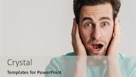  Presentation with jaw - Amazing PPT theme having close-up-shot-of-shocked backdrop and a light gray colored foreground