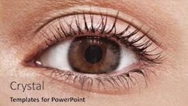  Presentation with eye - Audience pleasing slides consisting of close-up-shot-of-woman backdrop and a coral colored foreground