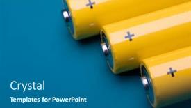  Presentation with blue yellow - Cool new presentation design with close up shot of yellow aa alkaline or rechargeable nimh batteries on blue background shallow focus backdrop and a gray colored foreground