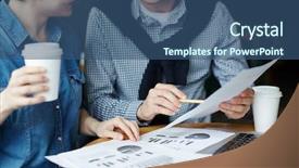  Presentation with round table - Theme having table with business documents laptop background and a ocean colored foreground